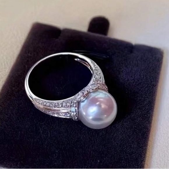 STERLING SILVER FILLED PEARL DIAMOND RING - Picture 4 of 4